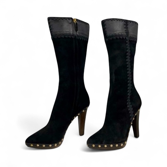 Sergio Rossi Over-the-Knee Boots Black Suede Leather - Picture 5 of 14